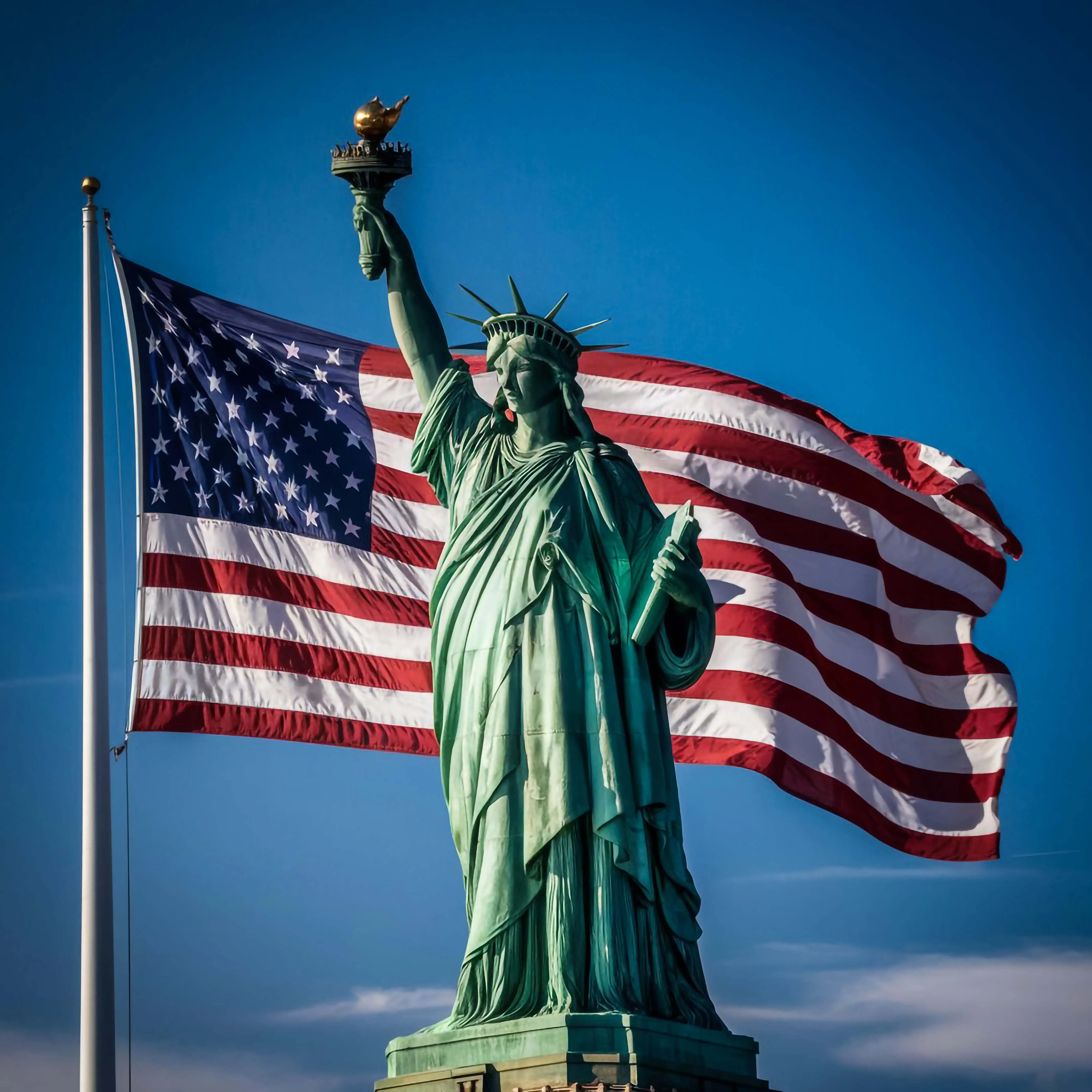 USA Flag with statue of liberty