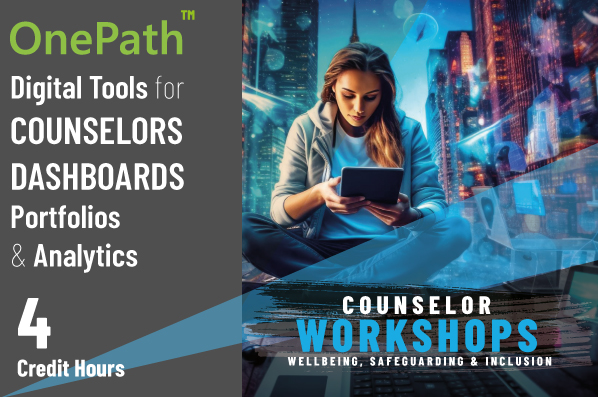 School counselor using digital dashboards portfolios and analytics to improve student guidance and counseling support