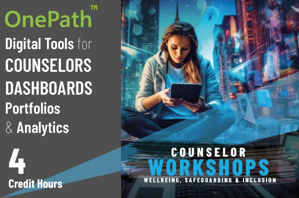 School counselor using digital dashboards portfolios and analytics to improve student guidance and counseling support