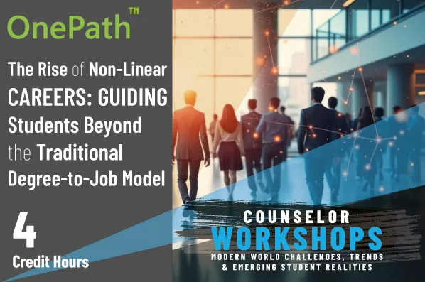 School counselor explaining non-linear careers freelancing entrepreneurship and flexible career pathways to students